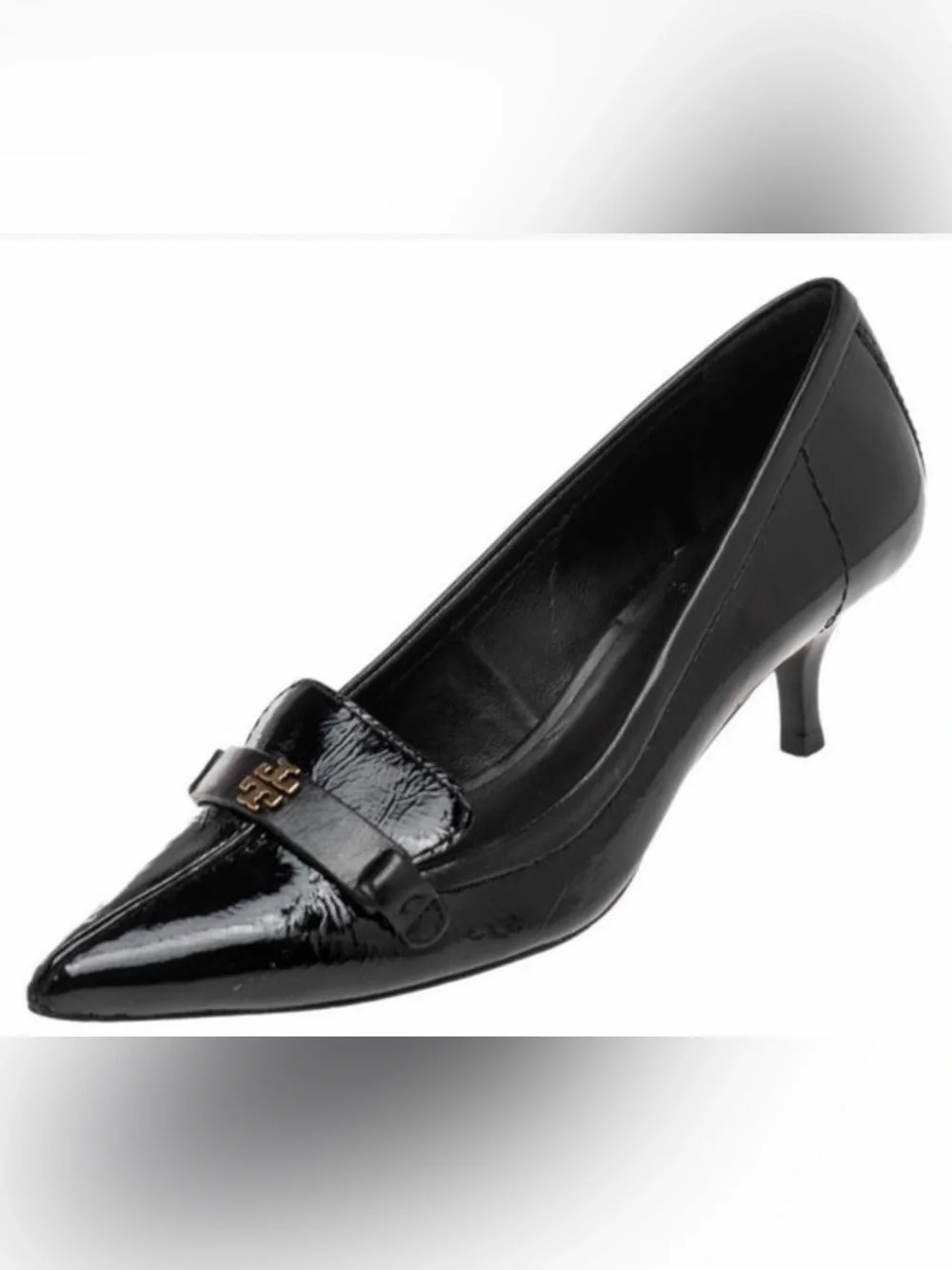 Tory Burch Eliza Black Patent Kitten Heel Shoes, Size 8.5